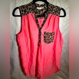 Wishful Park Womens Pink Top with Lepoard print details. Sleeveless light weight